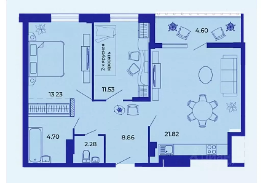 2-к кв. Брянская область, Брянск ул. Имени О.С. Визнюка, 18 (66.4 м) - Фото 1