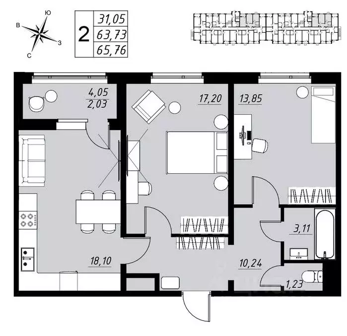 2-к кв. Тамбовская область, Тамбов Телецентр мкр, Строганов жилой ... - Фото 1