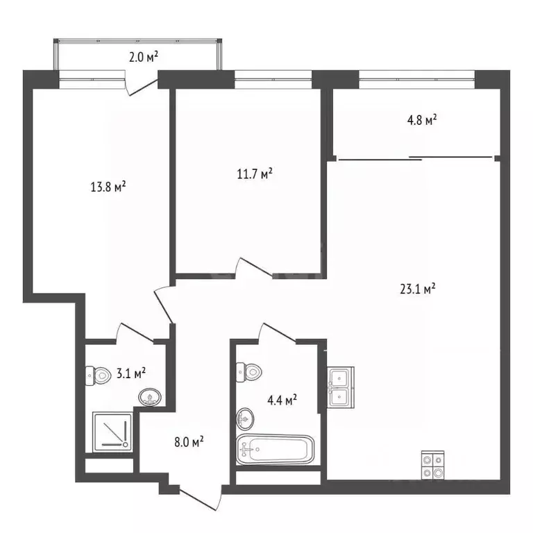 2-к кв. Тюменская область, Тюмень ул. Ильи Кургузова, 3 (69.5 м) - Фото 2