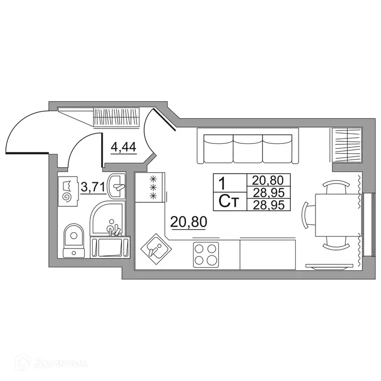 Продаётся квартира-студия, 28.95 м - Фото 1