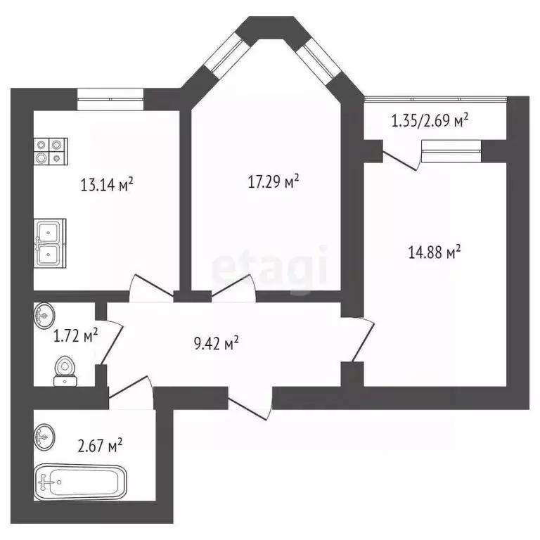 2-к кв. Самарская область, Самара Московское шоссе, 18-й км, 7А (64.0 ... - Фото 1