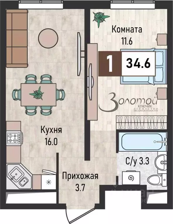 1-к кв. Ставропольский край, Железноводск городской округ, пос. ... - Фото 2