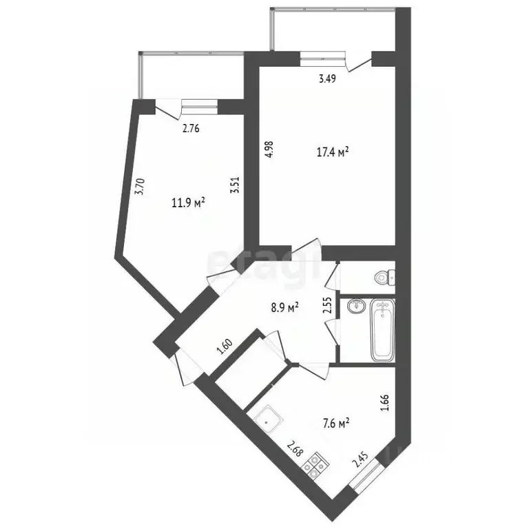 2-к кв. Крым, Бахчисарай ул. Фрунзе, 56 (50.8 м) - Фото 2