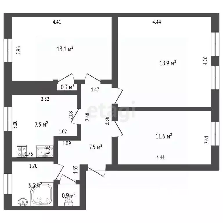 3-к кв. Башкортостан, Стерлитамак ул. Мира, 59 (63.1 м) - Фото 2