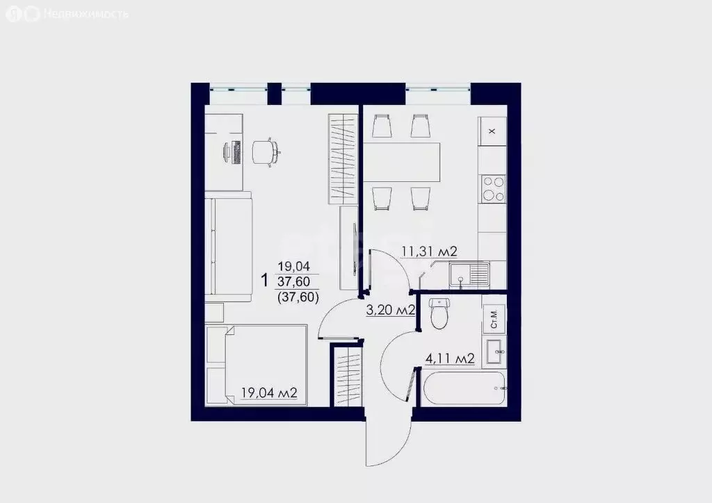 1-комнатная квартира: Нежинка, Фестивальная улица, 29 (37.8 м) - Фото 1