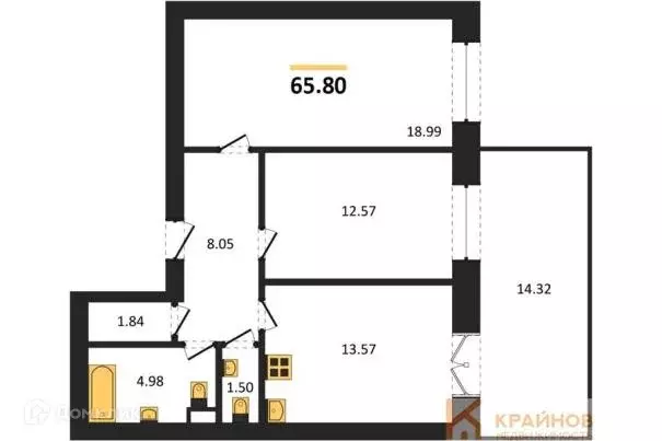 Продаётся 2-к квартира, 65.8 м - Фото 0