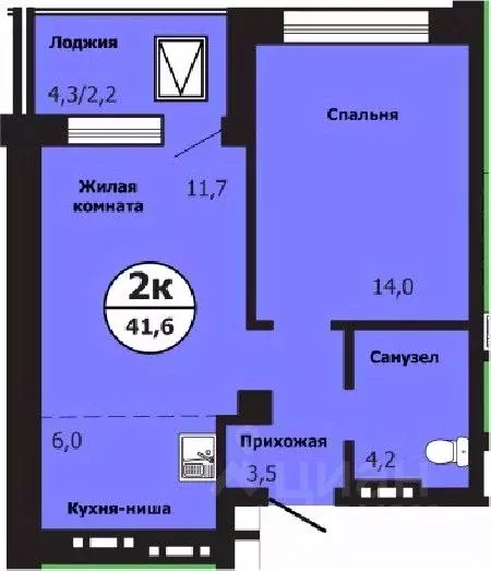 2-к кв. Красноярский край, Красноярск ул. Лесников, 51Б (41.6 м) - Фото 0