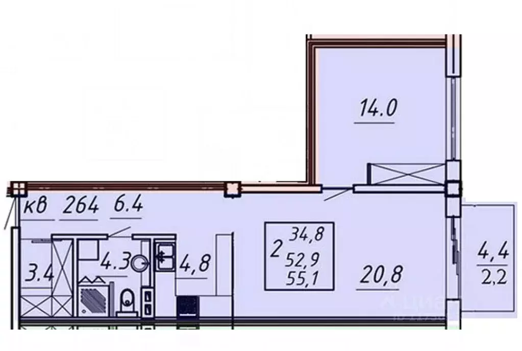 1-к кв. Ставропольский край, Ессентуки Озеро жилой комплекс (55.1 м) - Фото 1