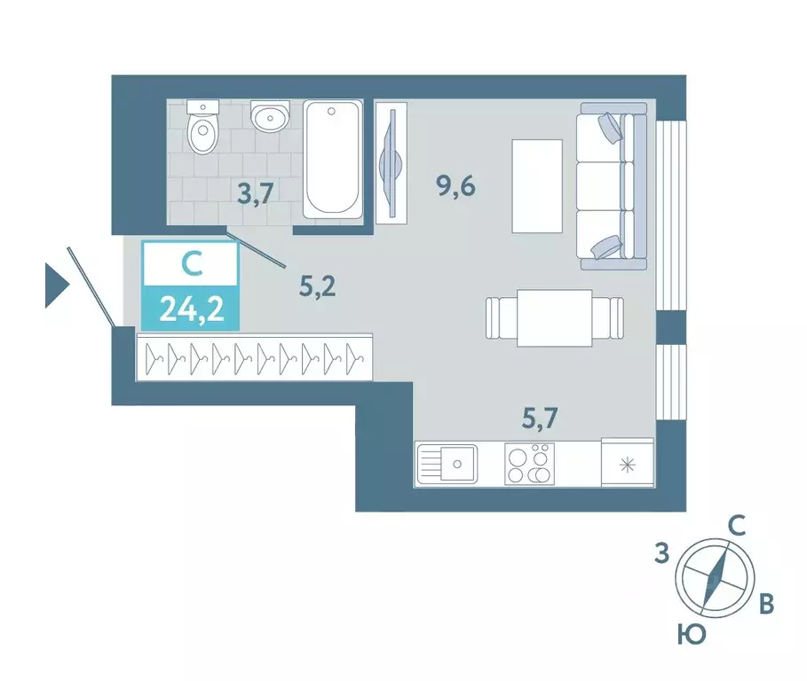 Студия Тюменская область, Тюмень Айрис жилой комплекс (24.2 м) - Фото 1