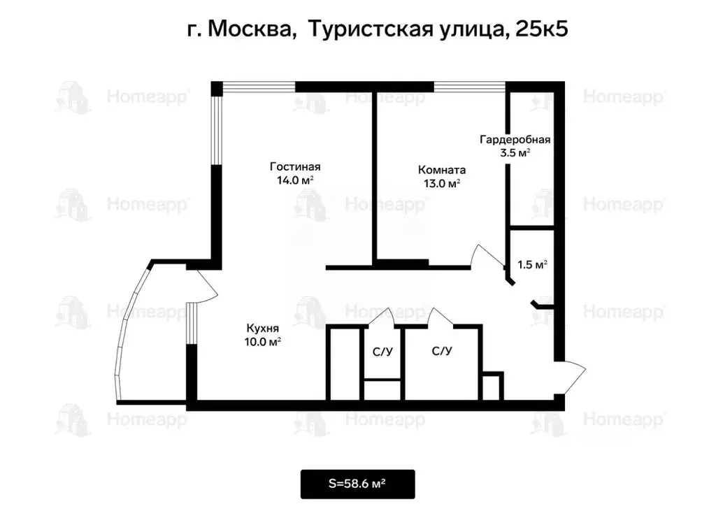 2-к кв. Москва Туристская ул., 25к5 (58.6 м) - Фото 2