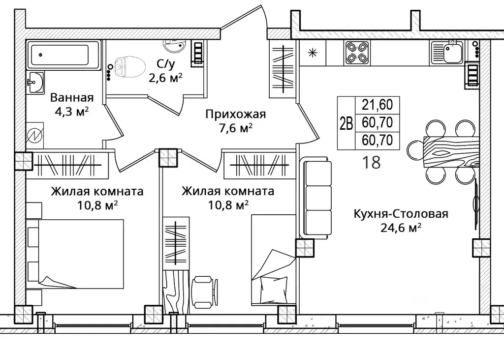 2-к кв. Псковская область, Псковский район, Завеличенская волость, д. ... - Фото 1