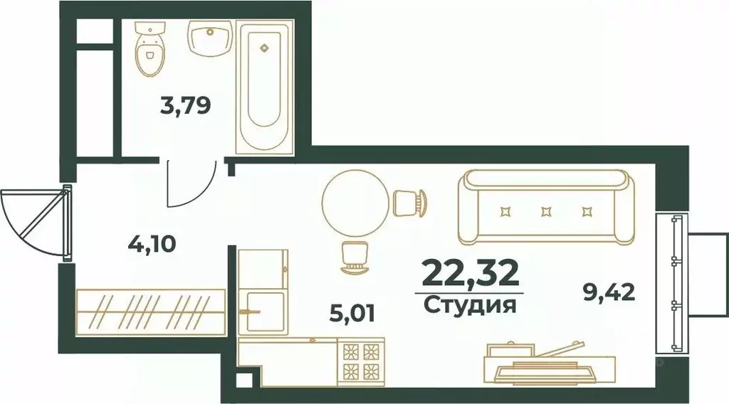 Студия Хабаровский край, Хабаровск Южный мкр, ул. Рокоссовского (22.32 ... - Фото 0