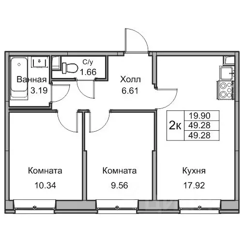 2-к кв. Санкт-Петербург ул. Ивинская, 15 (49.4 м) - Фото 0