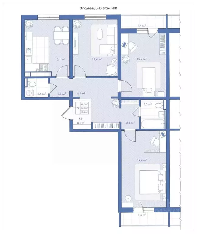 3-к кв. Воронежская область, Воронеж ул. Шишкова, 140Б/11 (89.0 м) - Фото 0