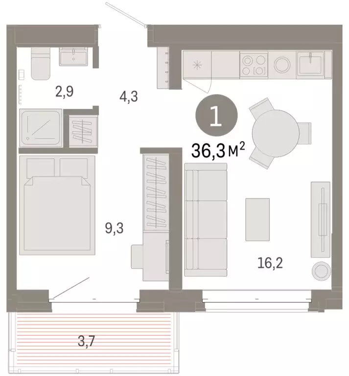 1-комнатная квартира: Тюмень, жилой комплекс На Минской (36.29 м) - Фото 1