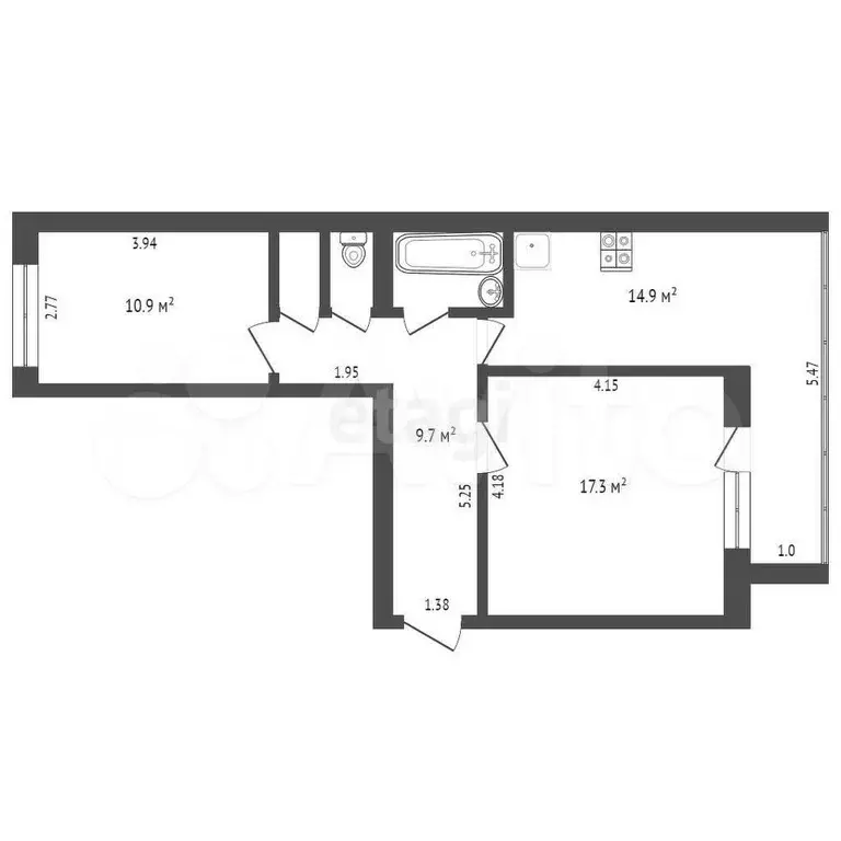 2-к. квартира, 57 м, 3/3 эт. - Фото 0