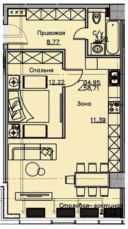 Студия Воронежская область, Воронеж ул. Куколкина, 18 (58.71 м) - Фото 0