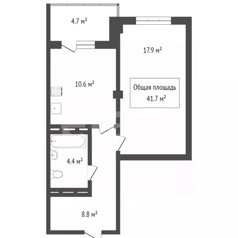 1-к кв. Томская область, Томск ул. Павла Нарановича, 1Б (42.0 м) - Фото 2