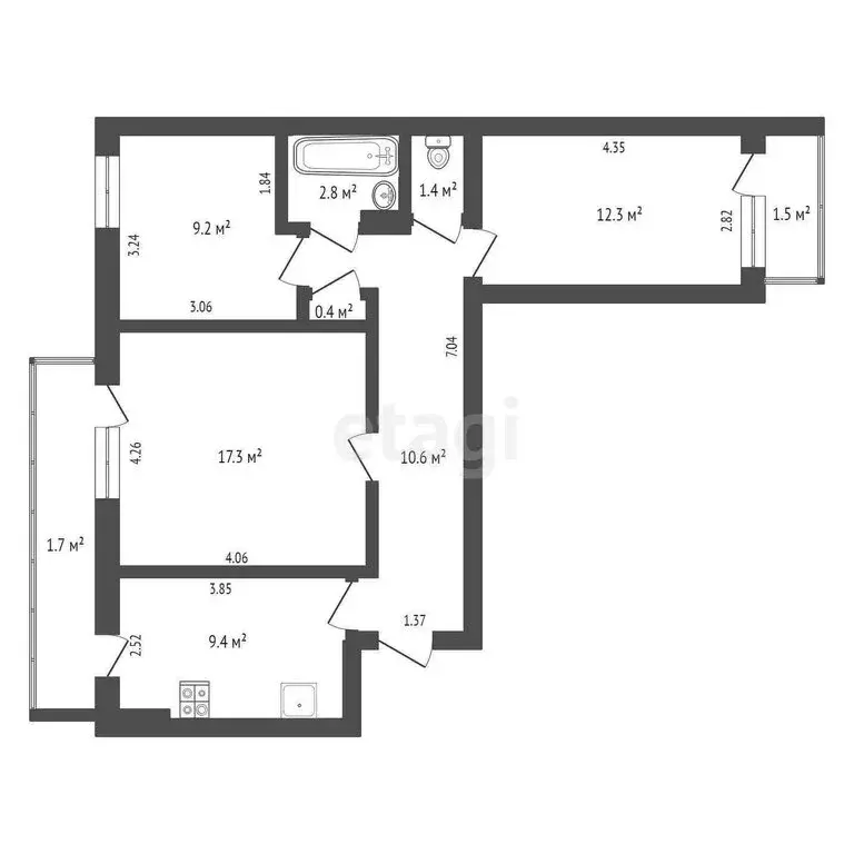 3-комнатная квартира: Саки, Советская улица, 27 (63.4 м) - Фото 0