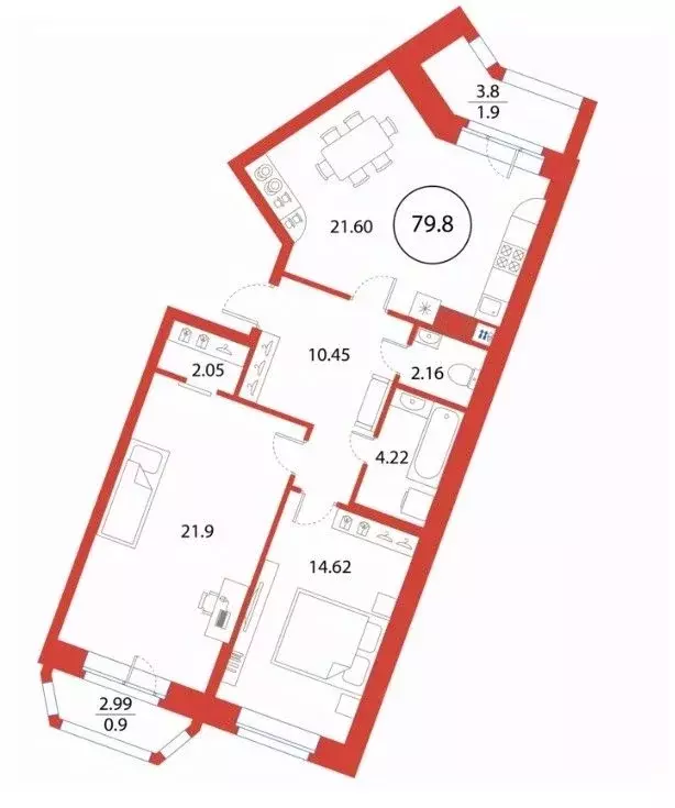 2-к кв. Санкт-Петербург ул. Плесецкая, 2 (79.8 м) - Фото 0