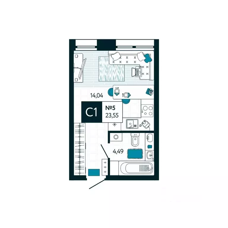 Студия Тульская область, Тула ул. Чмутова, 158Д (23.55 м) - Фото 1