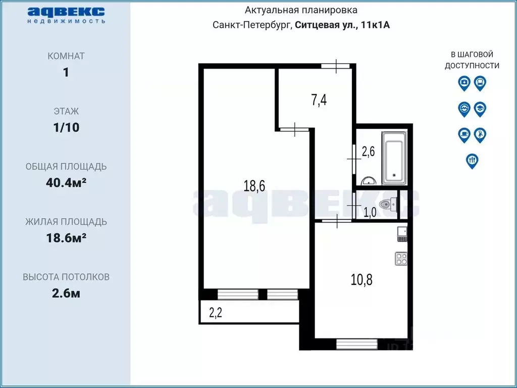 1-к кв. Санкт-Петербург Ситцевая ул., 11к1 (40.4 м) - Фото 1