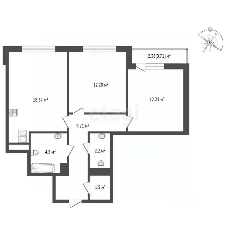 2-к кв. Тюменская область, Тюмень ул. Фармана Салманова, 12 (60.5 м) - Фото 2
