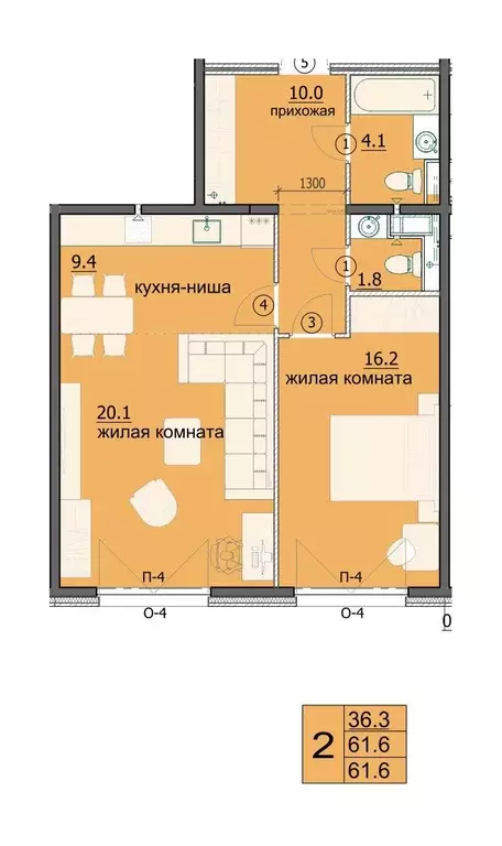 Квартира, 2 комнаты, 62 м - Фото 0