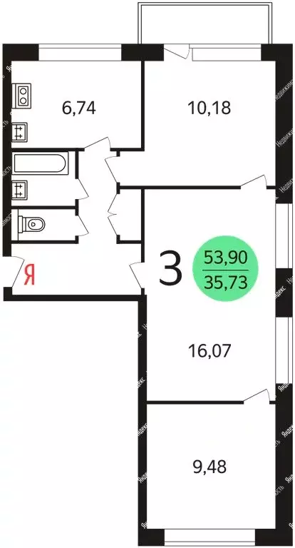 3-комнатная квартира: Москва, Болотниковская улица, 34к1 (55 м) - Фото 0