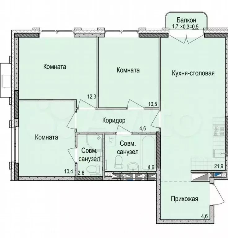 3-к. квартира, 75 м, 3/16 эт. - Фото 0
