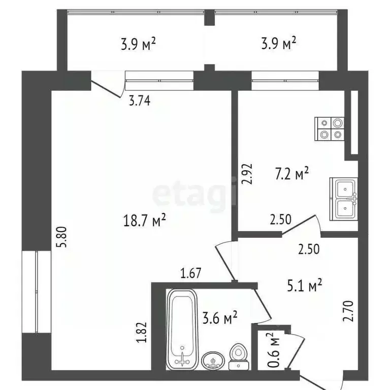 1-к кв. Ростовская область, Ростов-на-Дону Украинская ул., 28/1 (39.1 ... - Фото 1