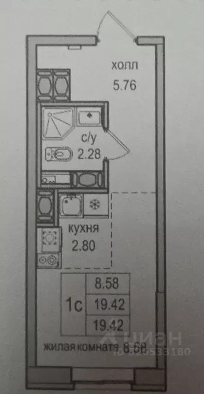 Студия Санкт-Петербург пос. Парголово, Заречная ул., 54 (19.4 м) - Фото 1