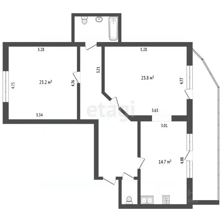 2-к кв. Челябинская область, Челябинск ул. Курчатова, 30А (92.7 м) - Фото 2