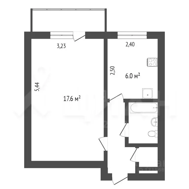 1-к кв. Хабаровский край, Хабаровск Ленинградская ул., 56Б (31.8 м) - Фото 1