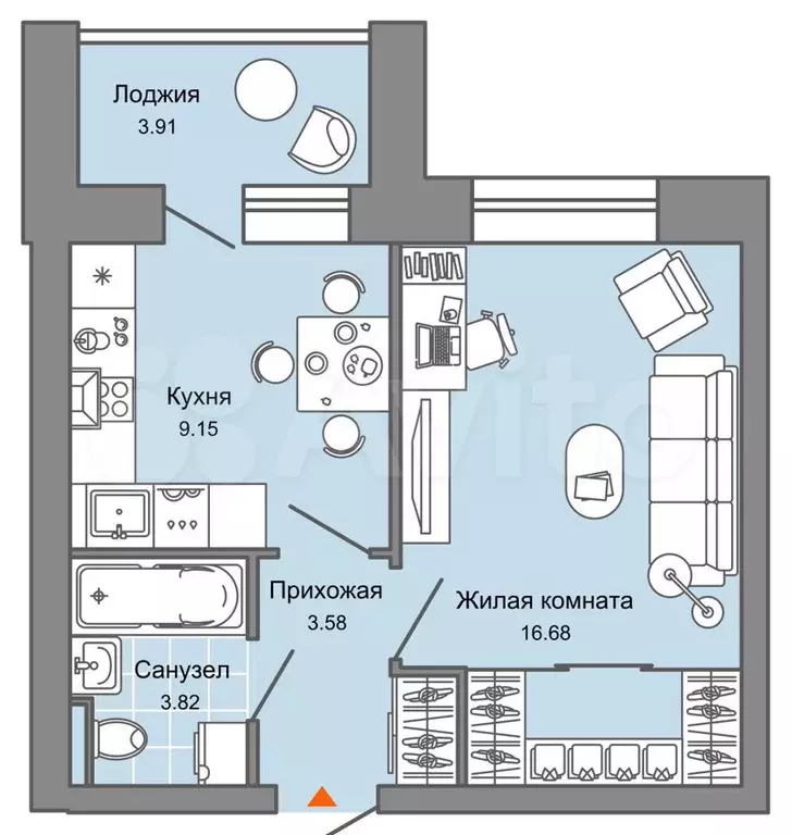 1-к. квартира, 35 м, 6/6 эт. - Фото 0