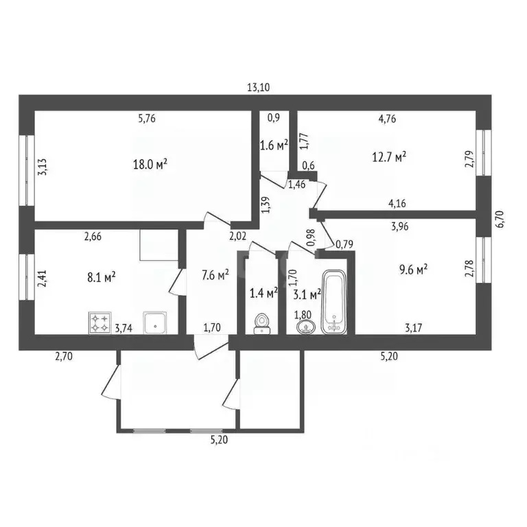 3-к кв. Амурская область, Прогресс пгт ул. Спартака, 39 (62.1 м) - Фото 1