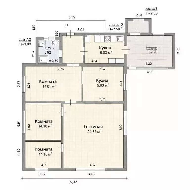 Дом в село Баратаевка, улица Гагарина (71.7 м) - Фото 1