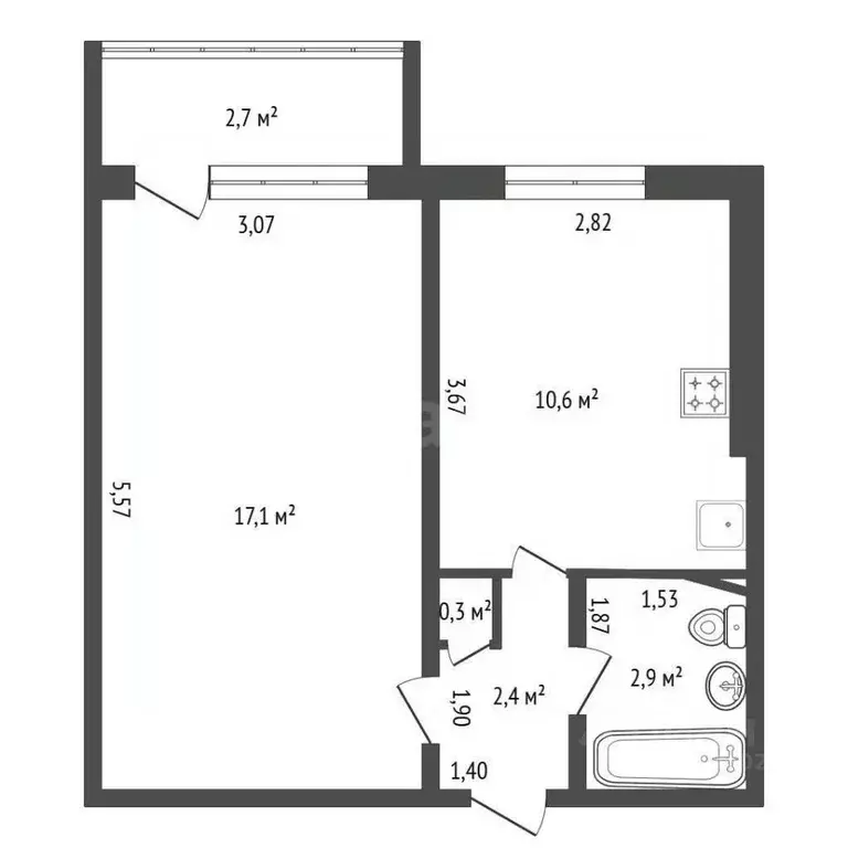 1-к кв. Башкортостан, Уфа ул. Бессонова, 21 (33.3 м) - Фото 2