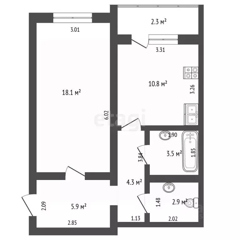 1-к кв. Забайкальский край, Чита Царский мкр, 10 (47.8 м) - Фото 2