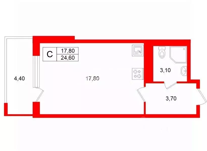 Студия Санкт-Петербург просп. Ветеранов, 214 (24.6 м) - Фото 2