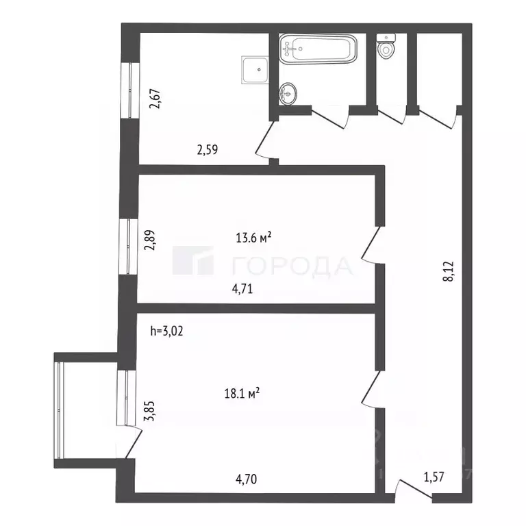 2-к кв. Кемеровская область, Новокузнецк ул. Пирогова, 2 (58.9 м) - Фото 2