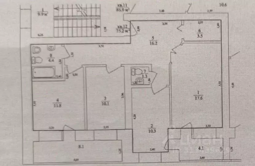 3-к кв. Ульяновская область, Ульяновск ул. Рылеева, 17 (74.0 м) - Фото 1