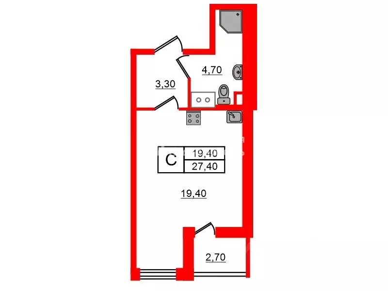 Студия Санкт-Петербург просп. Буденного, 21к1 (27.4 м) - Фото 2