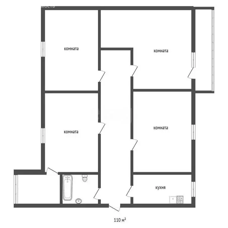 1к в -комнатной квартире (22.7 м) - Фото 1
