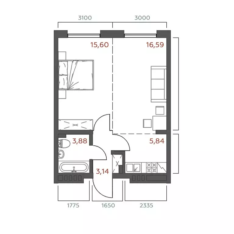 1-комнатная квартира: Иркутск, 6-я Советская улица, 2 (45.05 м) - Фото 0