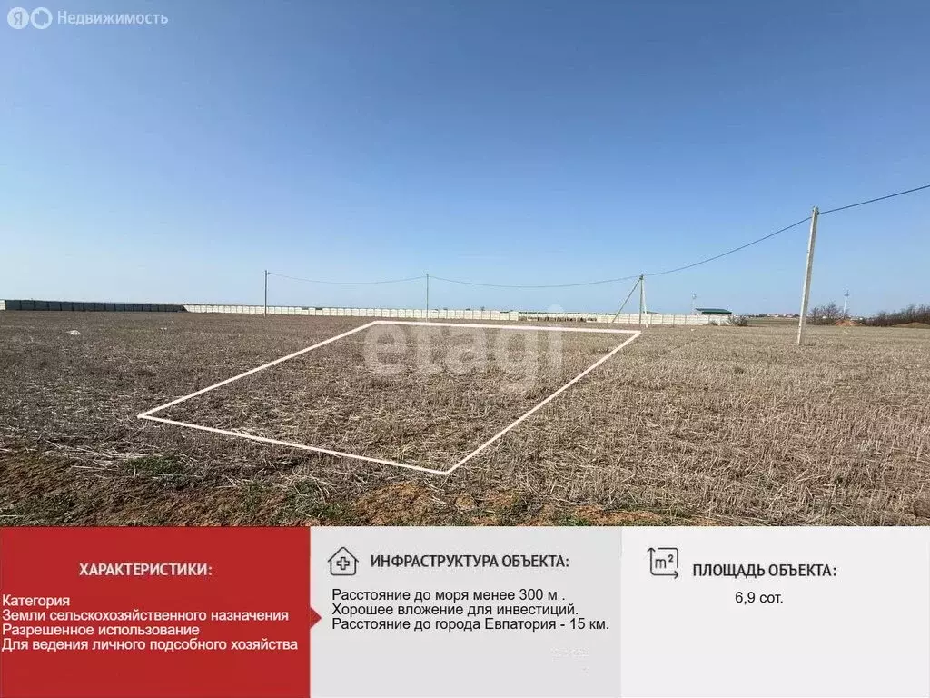 Участок в Сакский район, село Молочное (6.9 м) - Фото 2