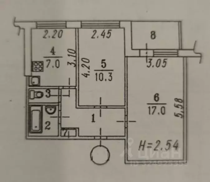 2-к кв. Омская область, Омск Заозерная ул., 16 (43.3 м) - Фото 1