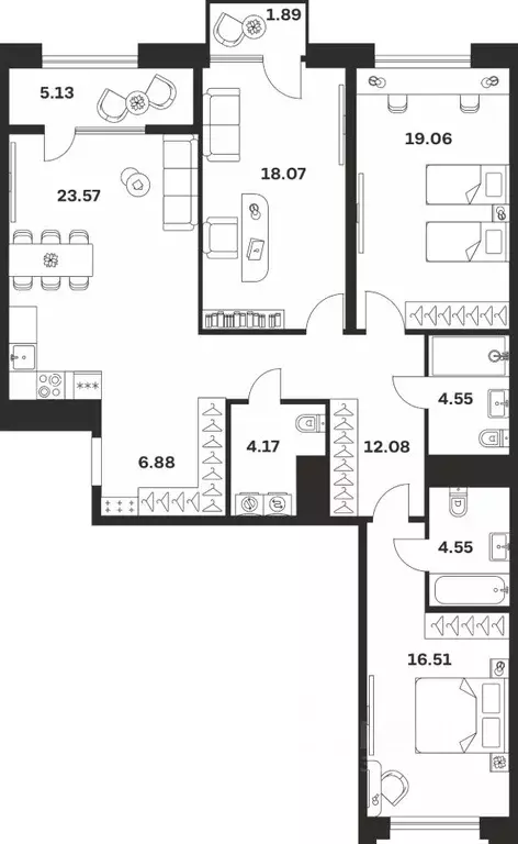 3-к кв. Тульская область, Тула ул. Болотникова, 4 (116.46 м) - Фото 1