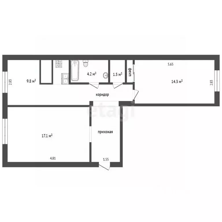 2-к кв. Забайкальский край, Чита ул. Ленина, 123 (57.3 м) - Фото 2