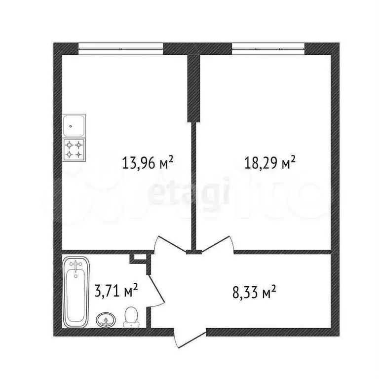 1-к. квартира, 44 м, 1/3 эт. - Фото 0